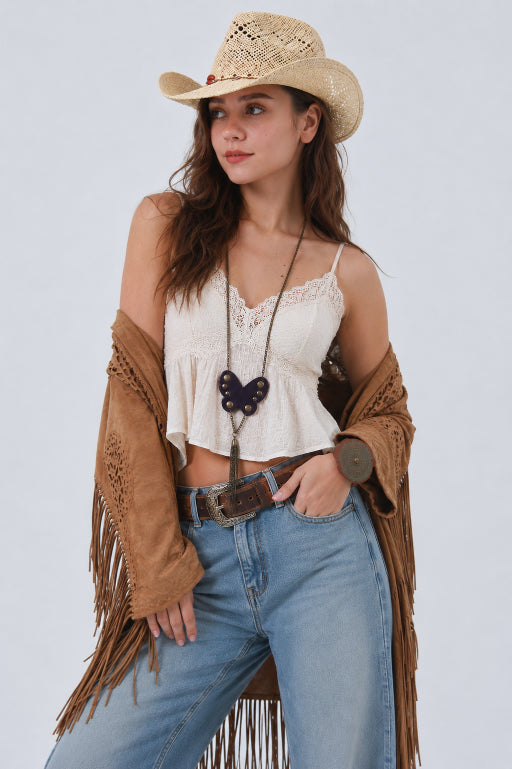 Western Butterfly Necklace – Fringe & Stud Details - NeoKira Unlimited