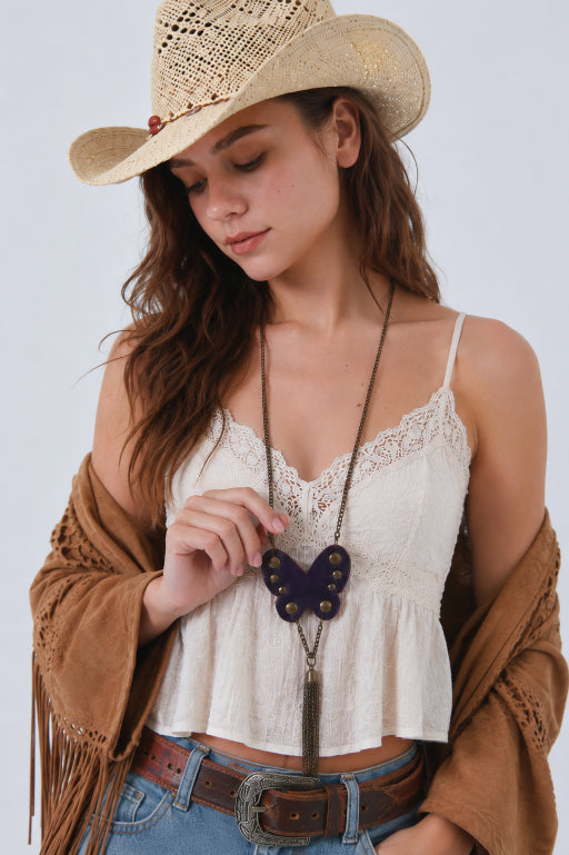 Western Butterfly Necklace – Fringe & Stud Details - NeoKira Unlimited