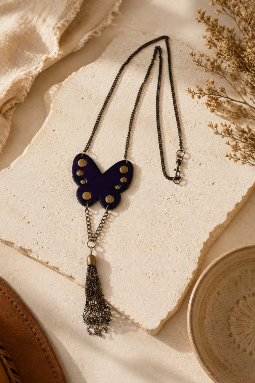 Western Butterfly Necklace – Fringe & Stud Details - NeoKira Unlimited