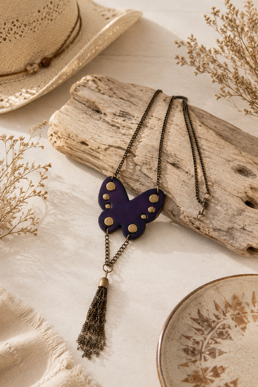 Western Butterfly Necklace – Fringe & Stud Details - NeoKira Unlimited