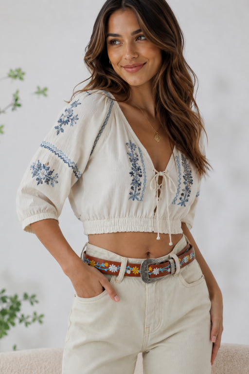 Vintage Garden: Retro Flower Embroidery Decorative Waist Belt - NeoKira Unlimited