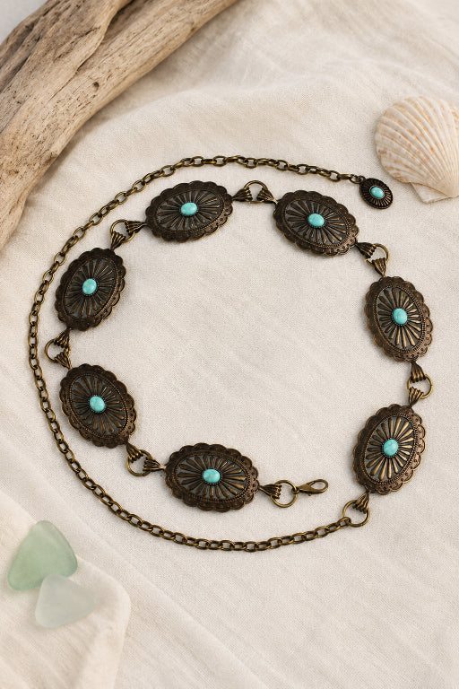 Turquoise Western Belt – Vintage Chain & Cowboy Glam - NeoKira Unlimited
