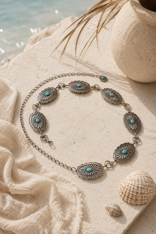Turquoise Western Belt – Vintage Chain & Cowboy Glam - NeoKira Unlimited