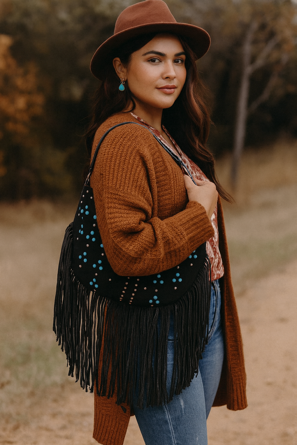 Boho Luxe Studded Multi Fringe Hobo Shoulder Bag - NeoKira Unlimited