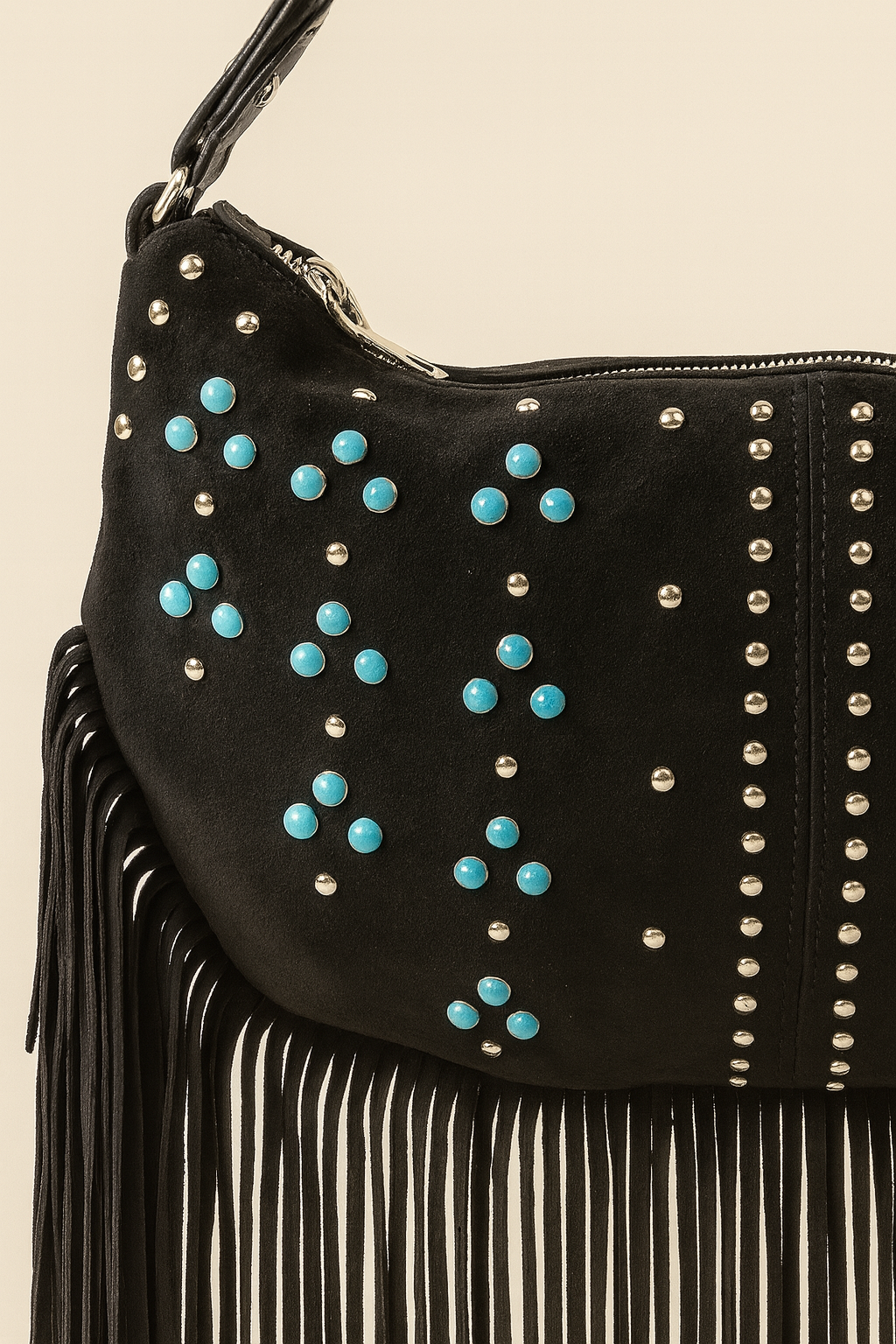 Boho Luxe Studded Multi Fringe Hobo Shoulder Bag - NeoKira Unlimited