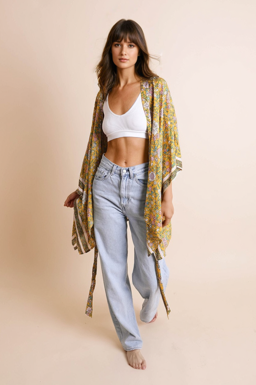 Floral Front Tie Kimono Wrap - NeoKira Unlimited