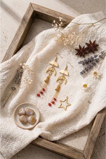 Gold Fan & Moon Drop Dangle Earring - NeoKira Unlimited