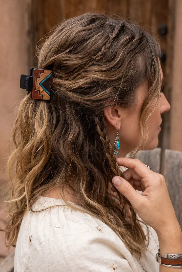 Camel Pyramid Design Boho Western Hair Claw Small Size