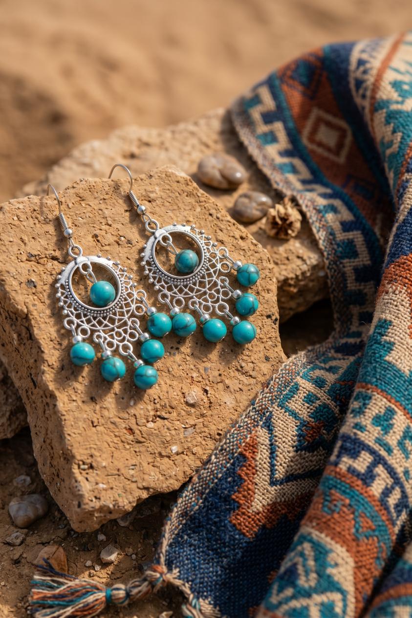 Women Boho Vintage Turquoise Beaded Tassel Drop Hook Earrings - NeoKira Unlimited