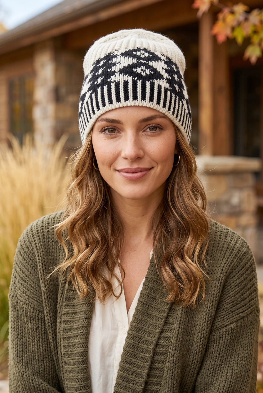 Vintage Fair Isle Knit Beanie Soft Geometric Pattern Winter - NeoKira Unlimited