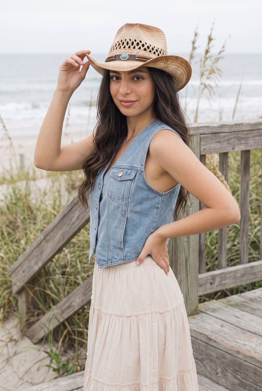 Turquoise Crown Burnt Ombre Western Cowgirl Rancher Hat - NeoKira Unlimited