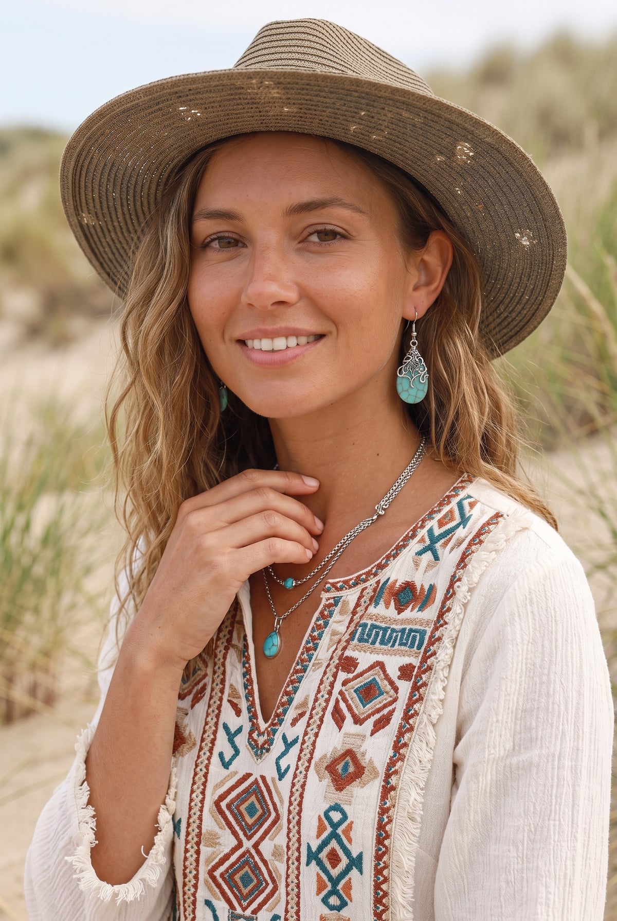 Ethnic Openwork Earrings – Carved Turquoise Inlay - NeoKira Unlimited
