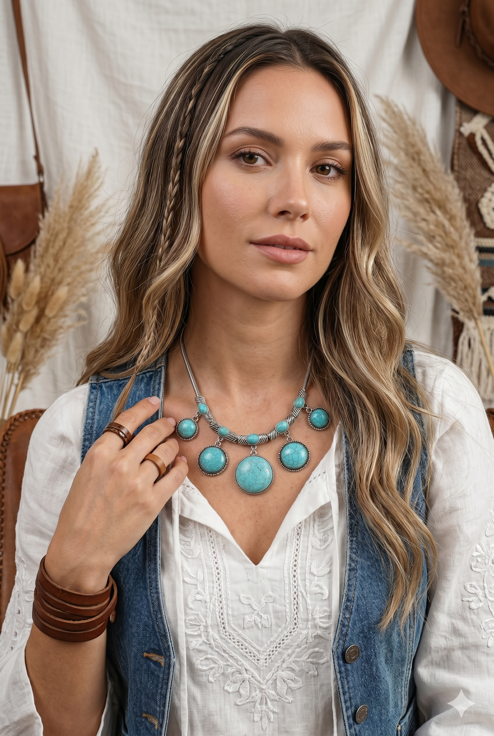 Turquoise Round Charms Silver Plated Link Necklace - NeoKira Unlimited