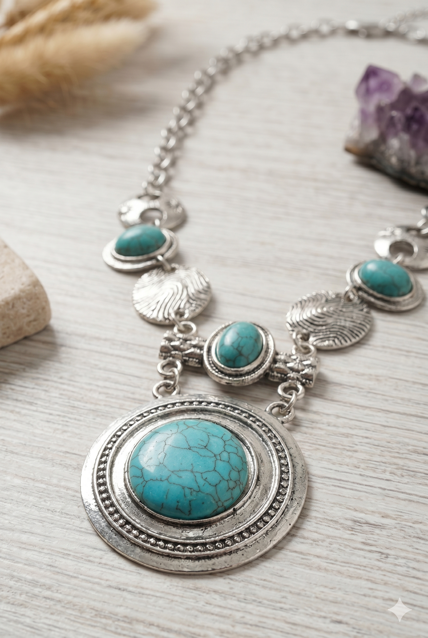 Turquoise & Silver Stepping Stone Coastal Cowgirl Necklace - NeoKira Unlimited