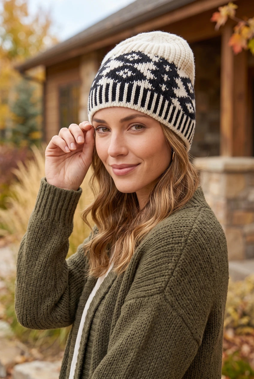 Vintage Fair Isle Knit Beanie Soft Geometric Pattern Winter - NeoKira Unlimited