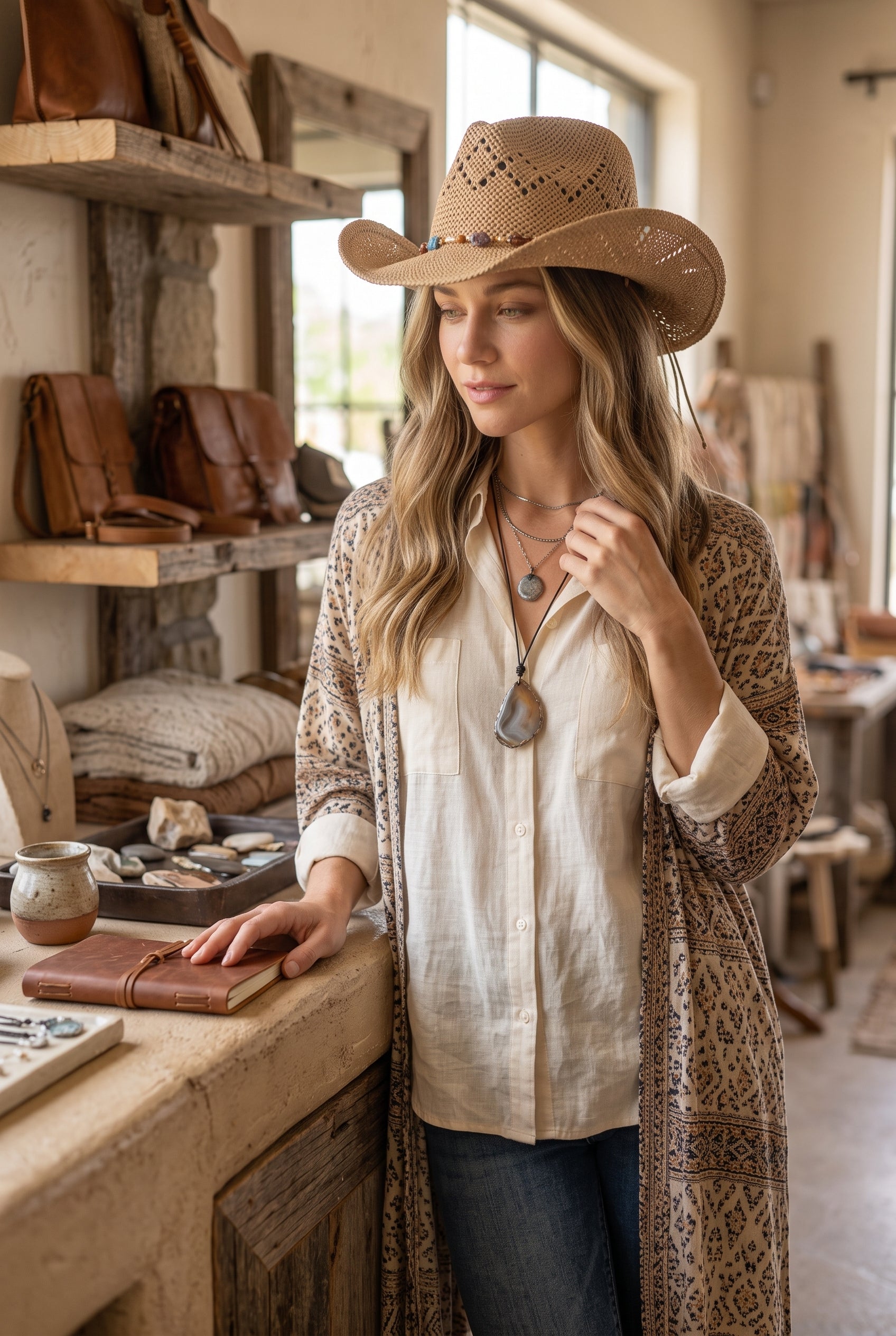 Woven Wide Brim Cowboy Hat – Textured Western Style - NeoKira Unlimited