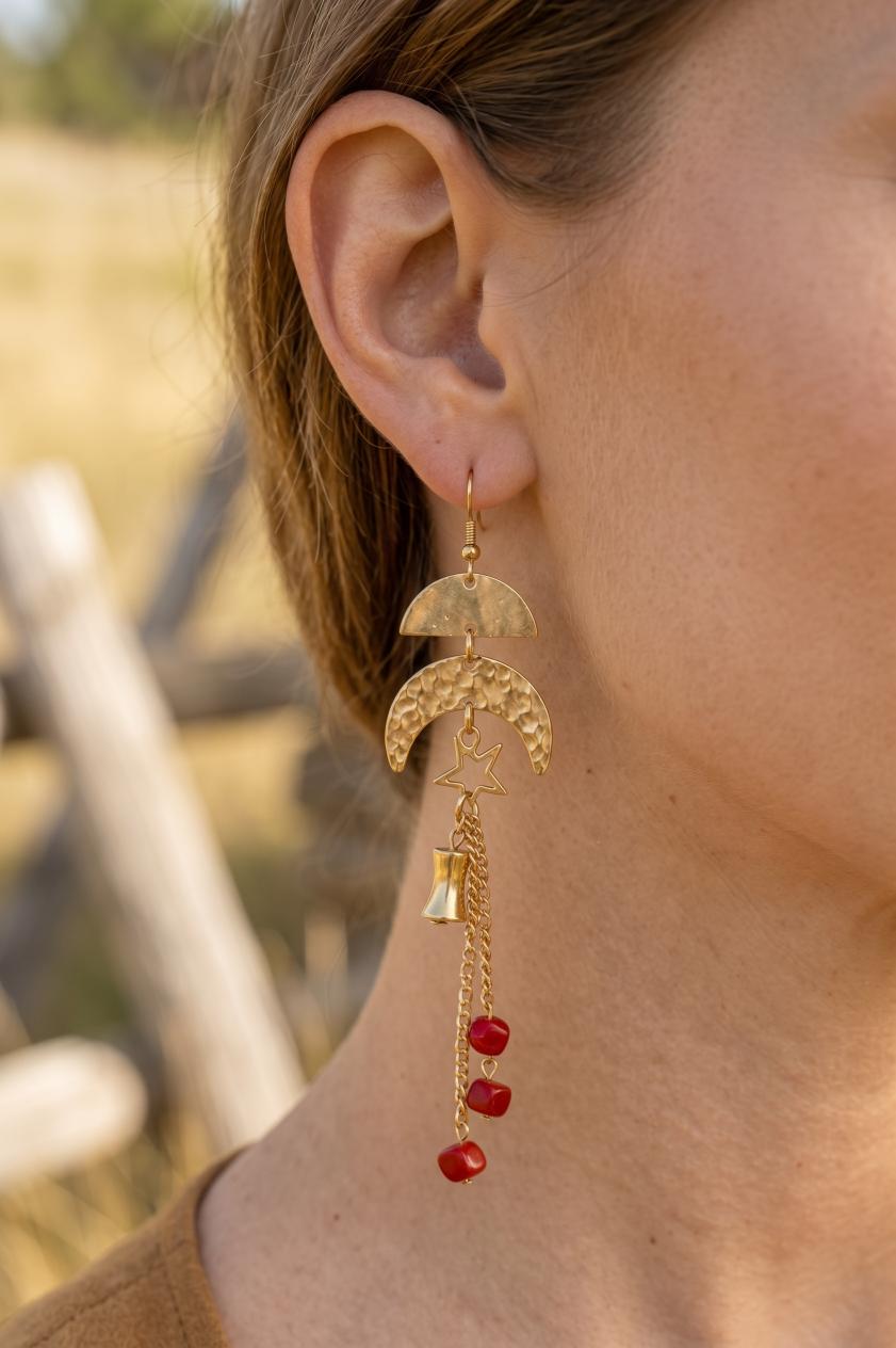 Gold Fan & Moon Drop Dangle Earring - NeoKira Unlimited
