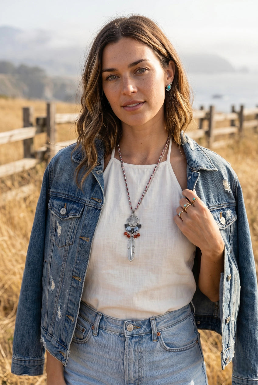Vintage Tribal Thread & Silver Feather Necklace - NeoKira Unlimited