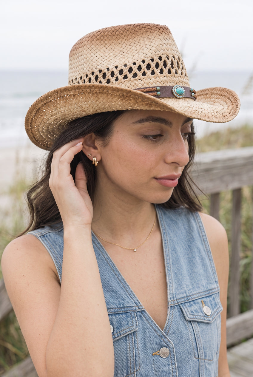 Turquoise Crown Burnt Ombre Western Cowgirl Rancher Hat - NeoKira Unlimited