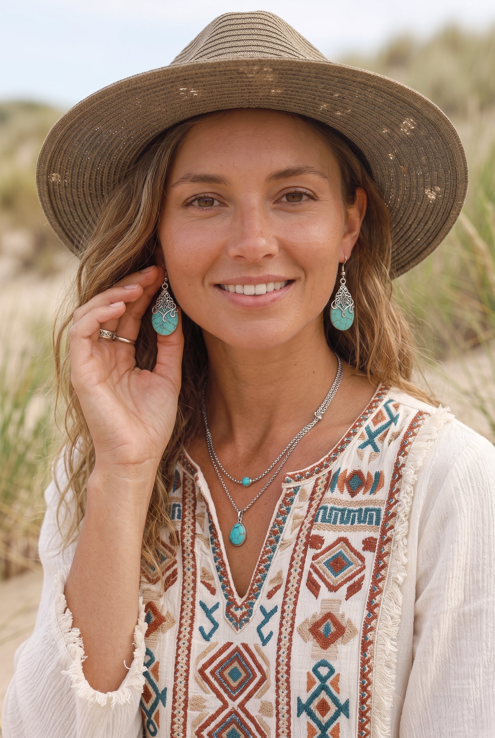 Ethnic Openwork Earrings – Carved Turquoise Inlay - NeoKira Unlimited