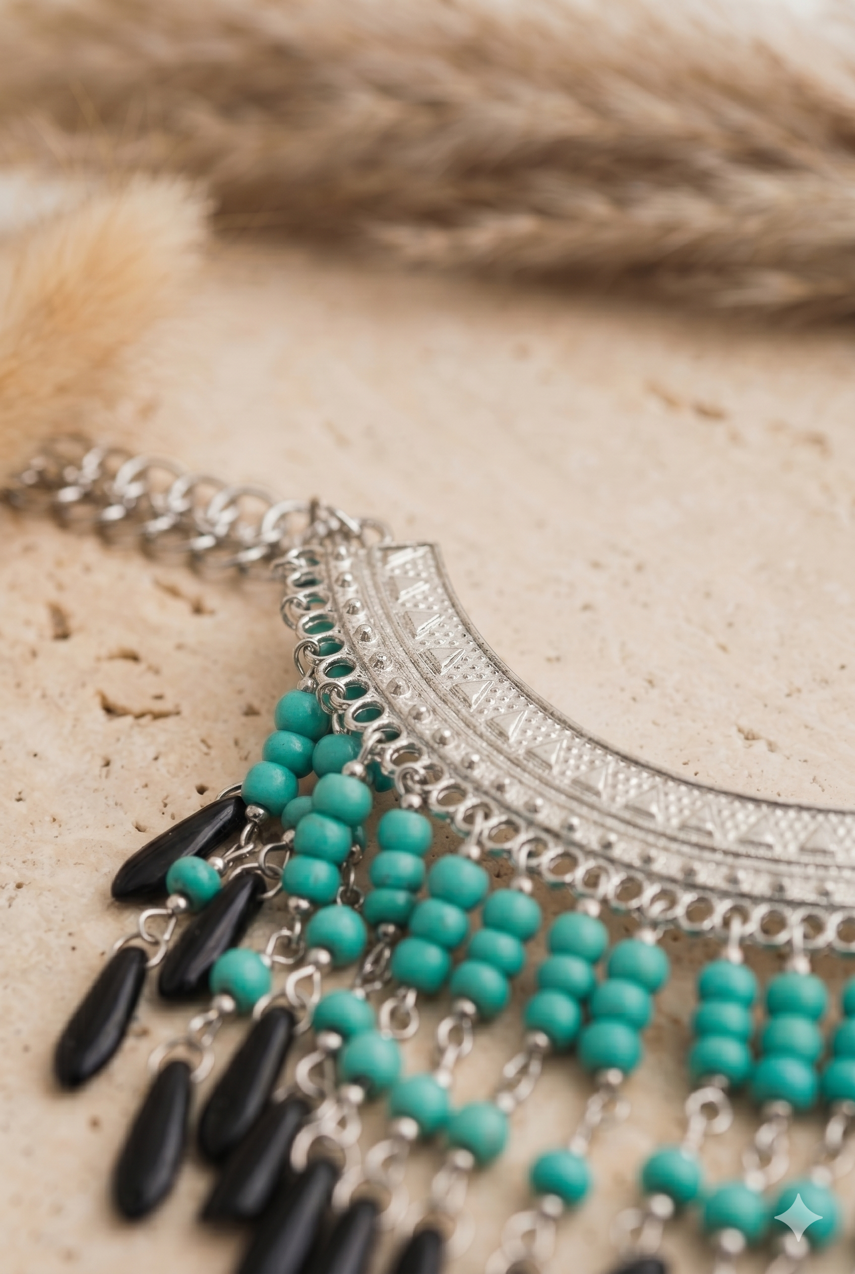 Bohemian Fringe Beaded Bib Necklace Vibrant Turquoise Color - NeoKira Unlimited