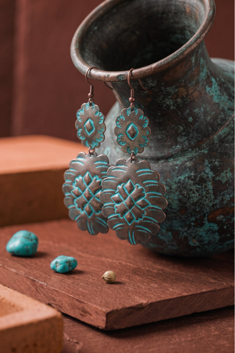 Turquoise Flower Drop Earrings Boho Western Style - NeoKira Unlimited