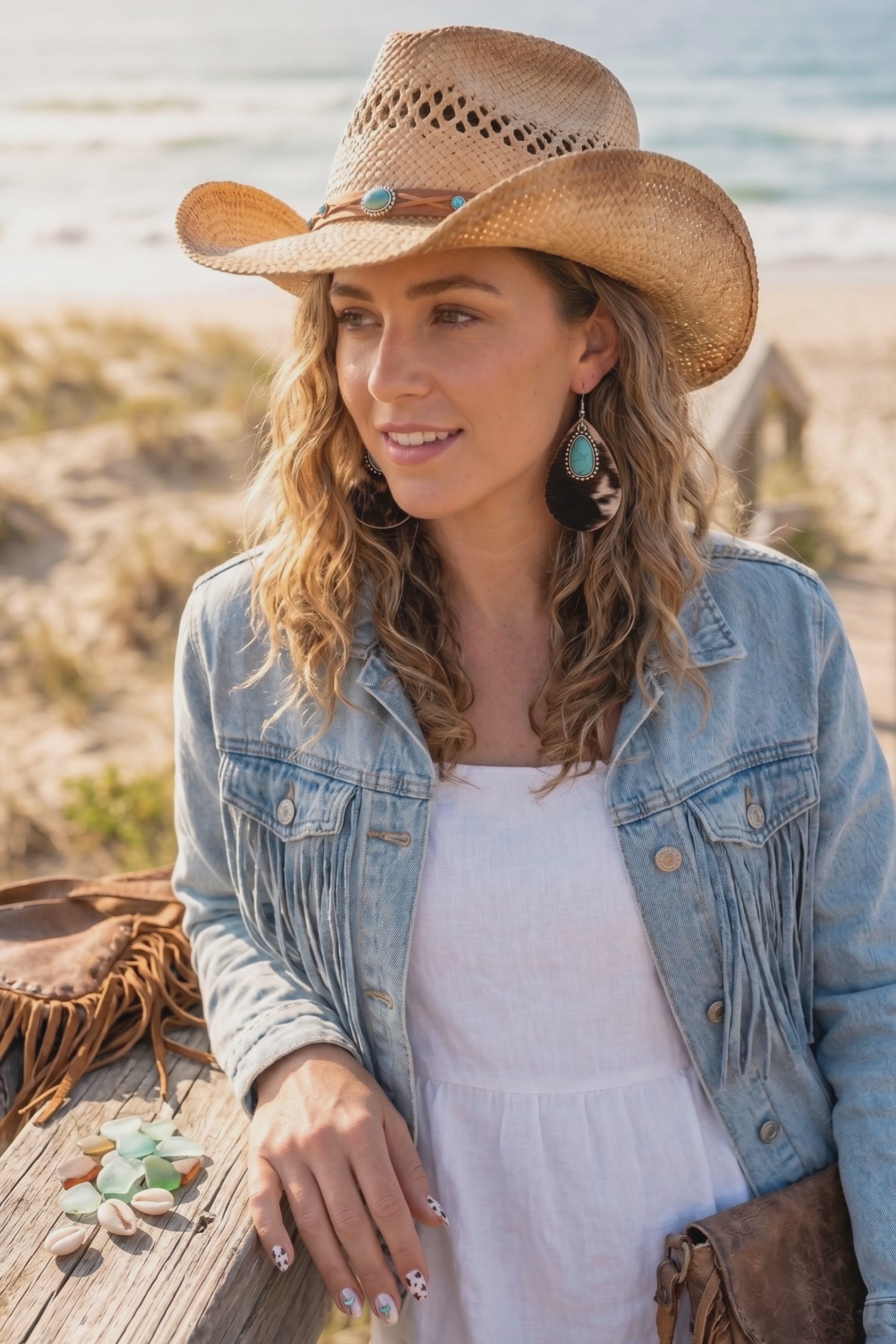 Teardrop Turquoise Leather Drop Earrings Coastal Cowgirl Vibes