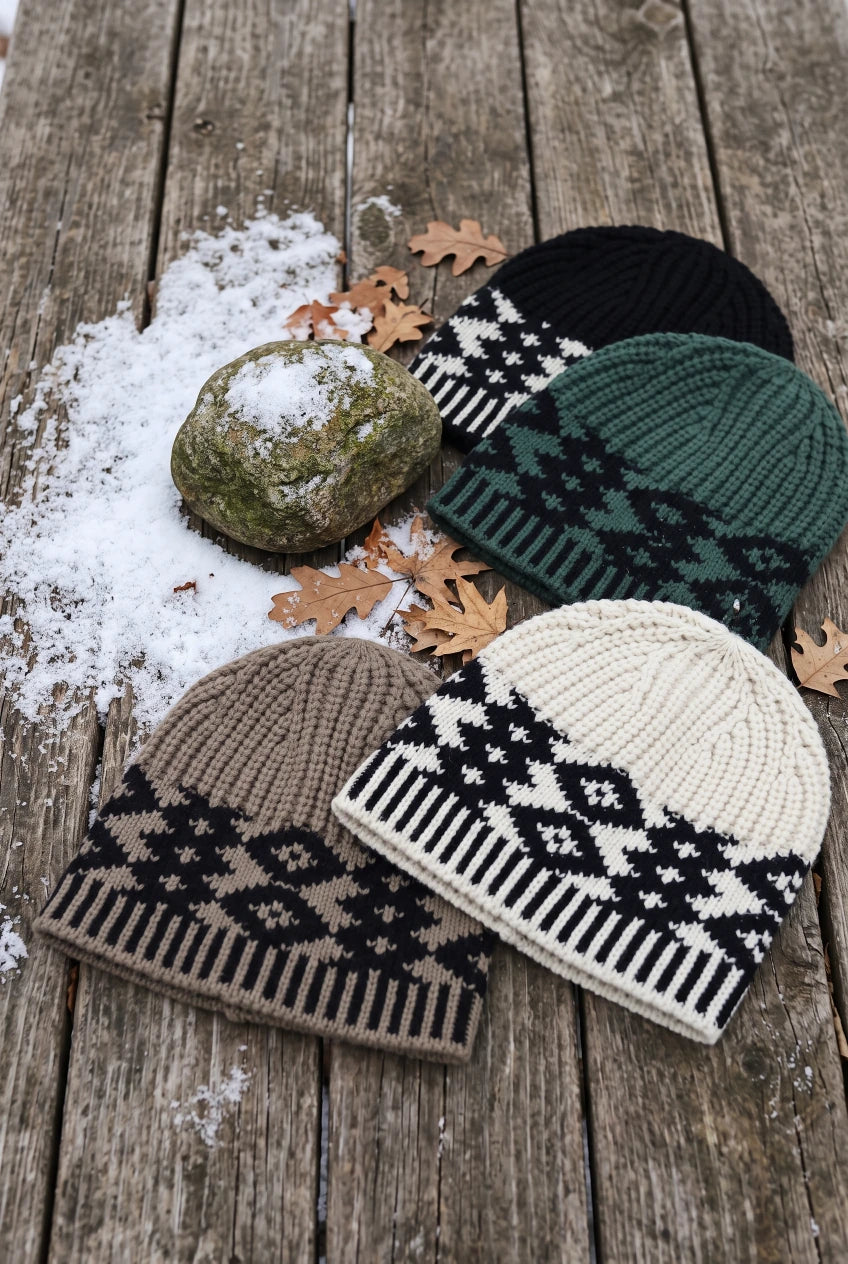 Vintage Fair Isle Knit Beanie Soft Geometric Pattern Winter - NeoKira Unlimited