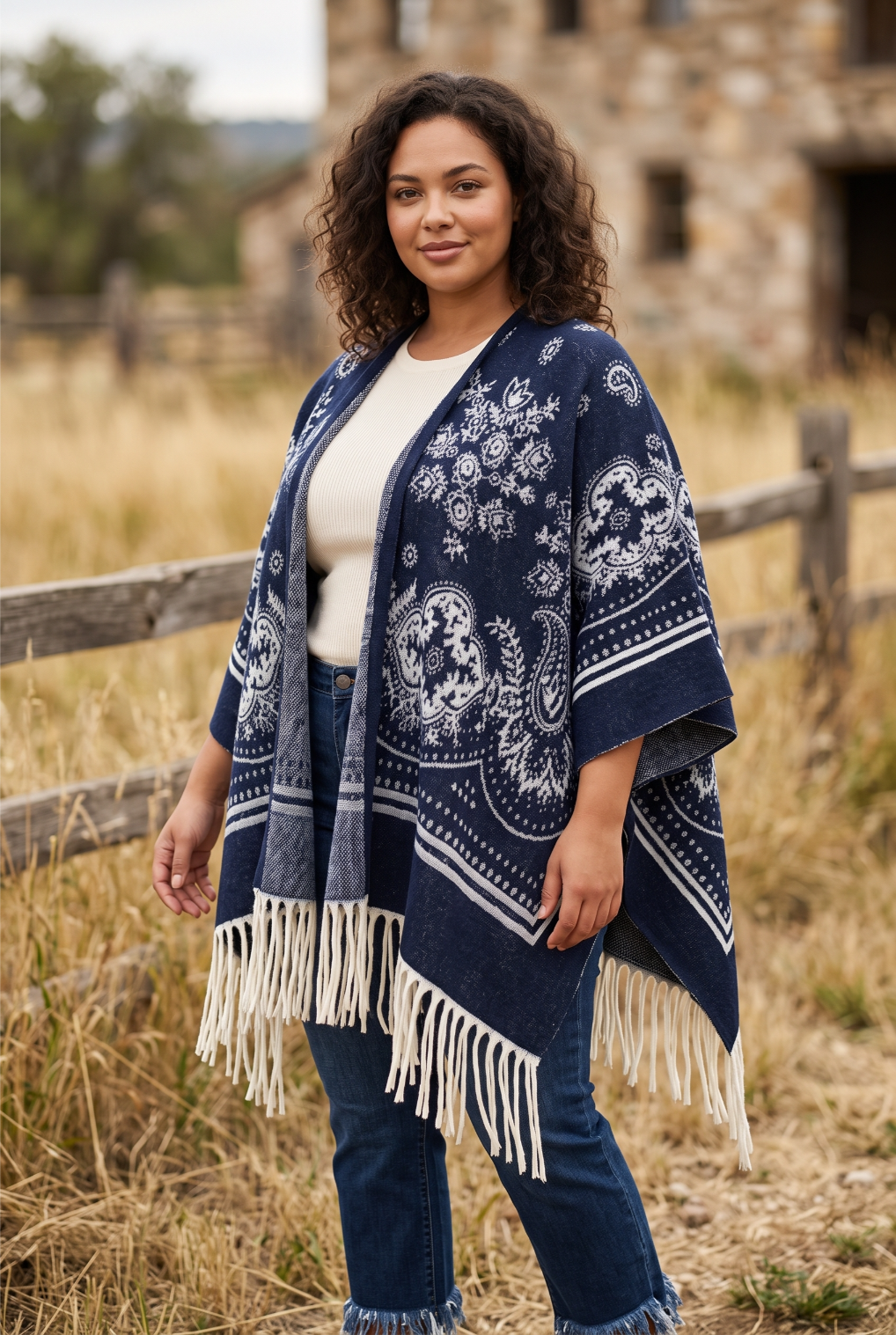 Women Paisley Floral Tassel Poncho Reversible Winter Shawl Wrap - NeoKira Unlimited