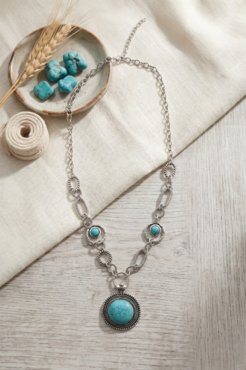 Soleil Turquoise & Silver Link Necklace - NeoKira Unlimited