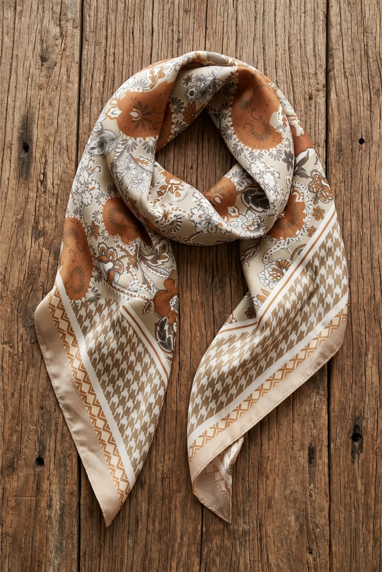 Retro Mixed Pattern Soft Satin Scarf Multi Wear Head Neck Bandana for Women - NeoKira Unlimited