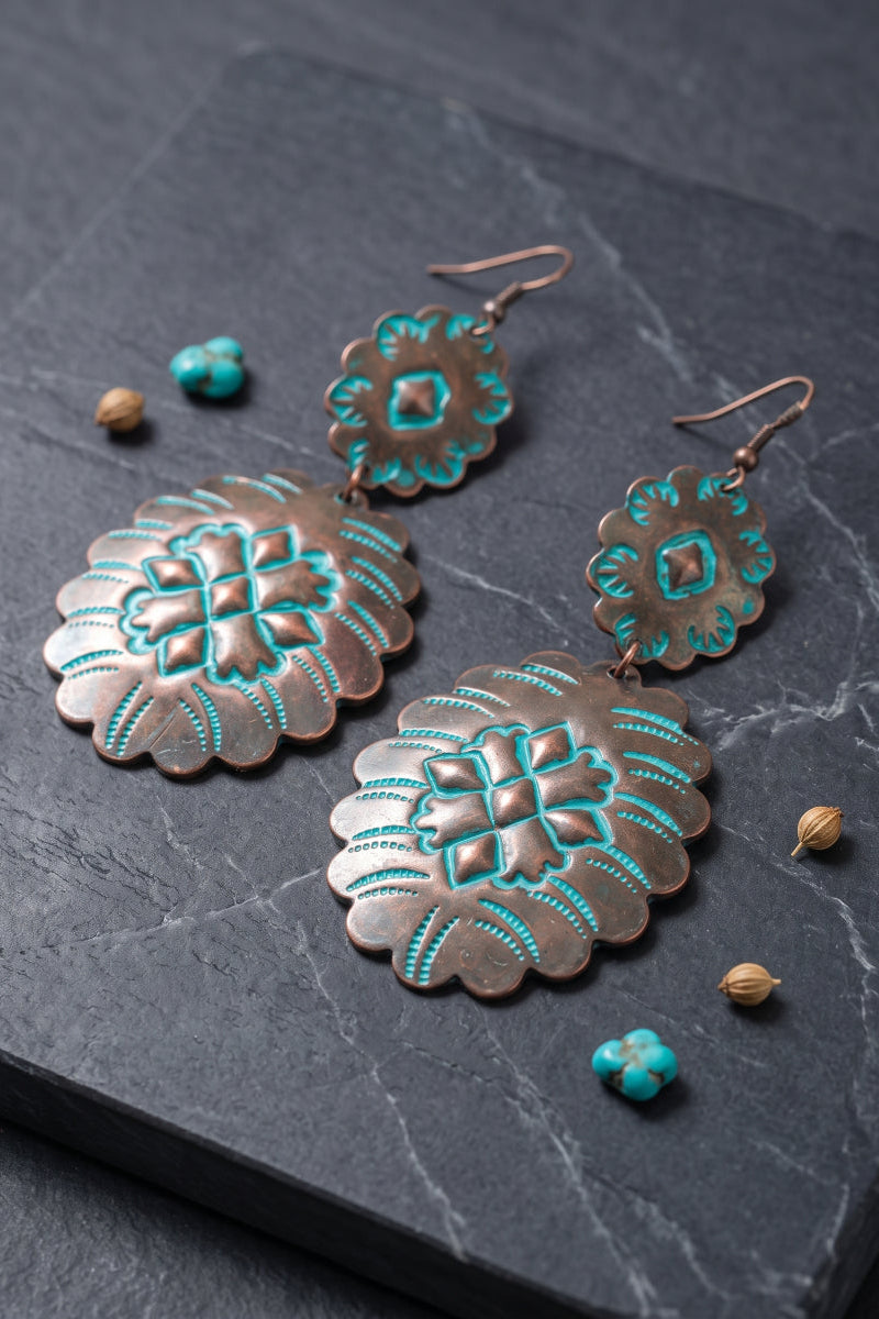 Turquoise Flower Drop Earrings Boho Western Style - NeoKira Unlimited