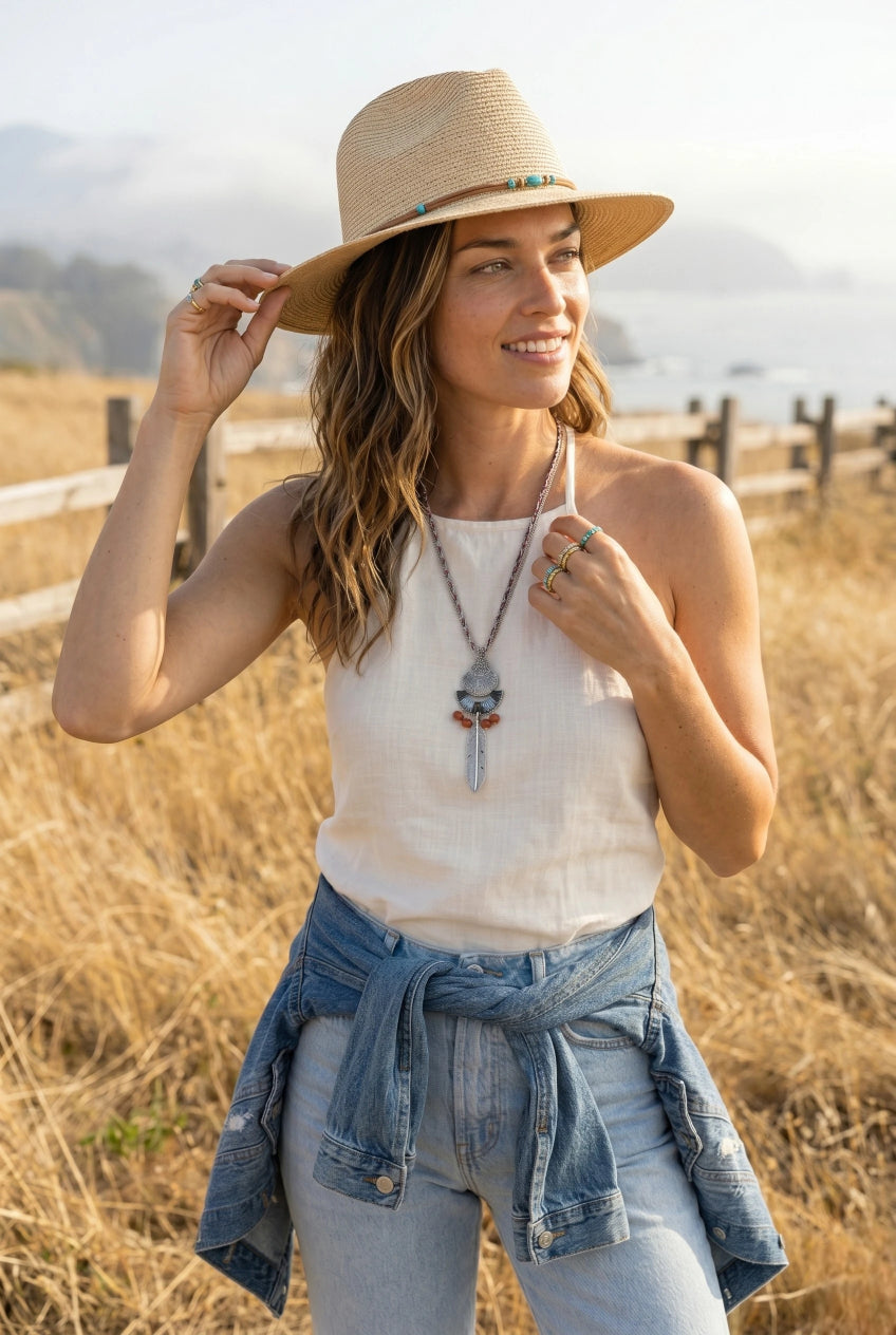 Vintage Tribal Thread & Silver Feather Necklace - NeoKira Unlimited