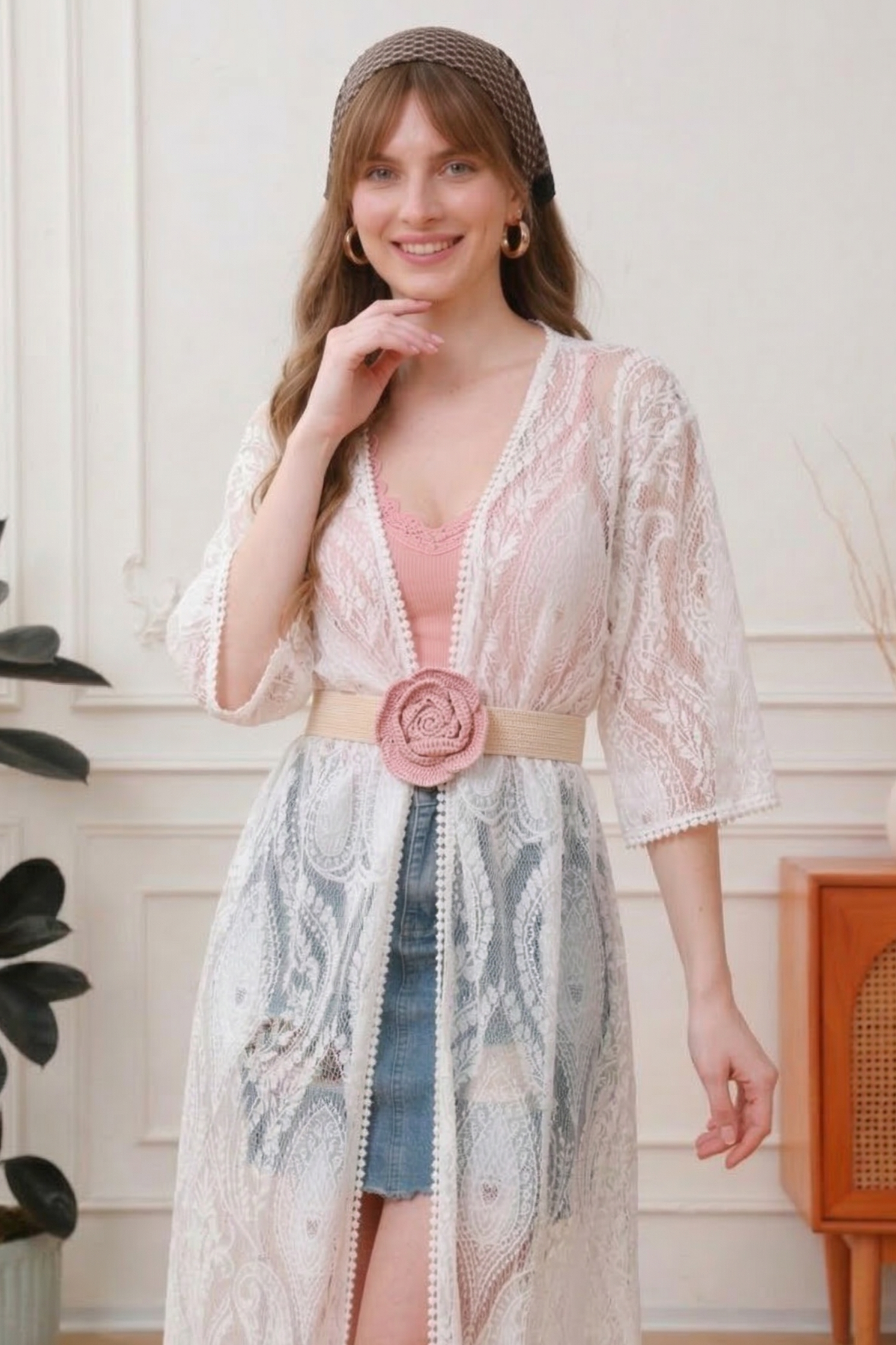 Raffia Elastic Belt with Floral Buckle - NeoKira Unlimited