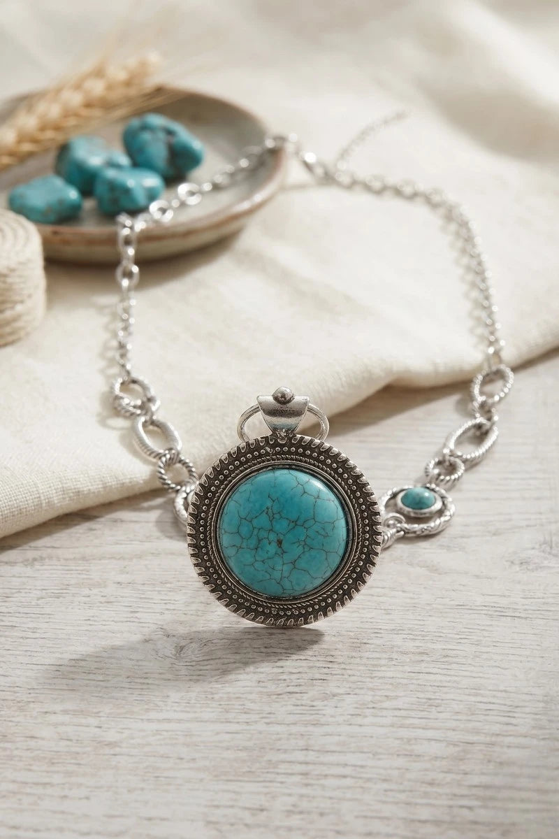 Soleil Turquoise & Silver Link Necklace - NeoKira Unlimited