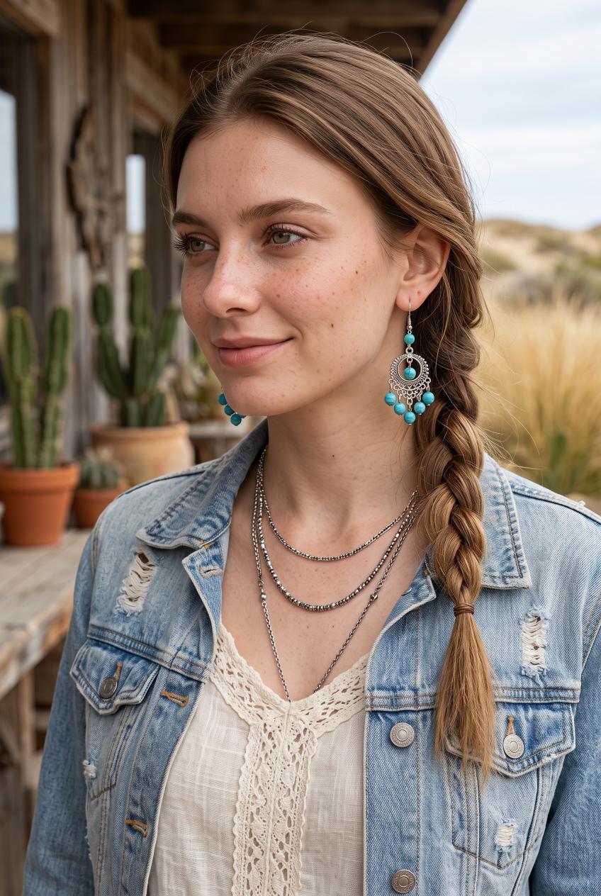 Women Boho Vintage Turquoise Beaded Tassel Drop Hook Earrings - NeoKira Unlimited