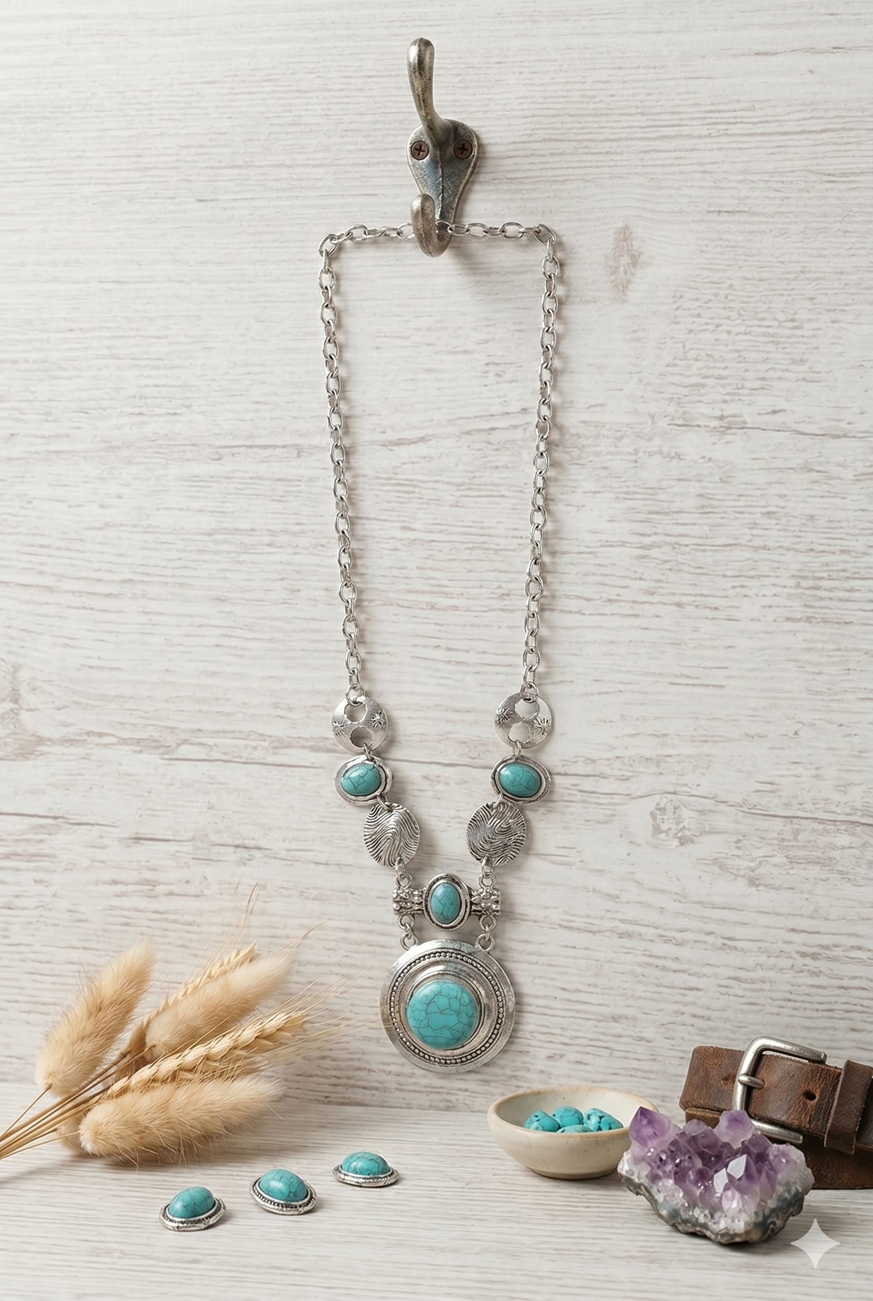 Turquoise & Silver Stepping Stone Coastal Cowgirl Necklace - NeoKira Unlimited