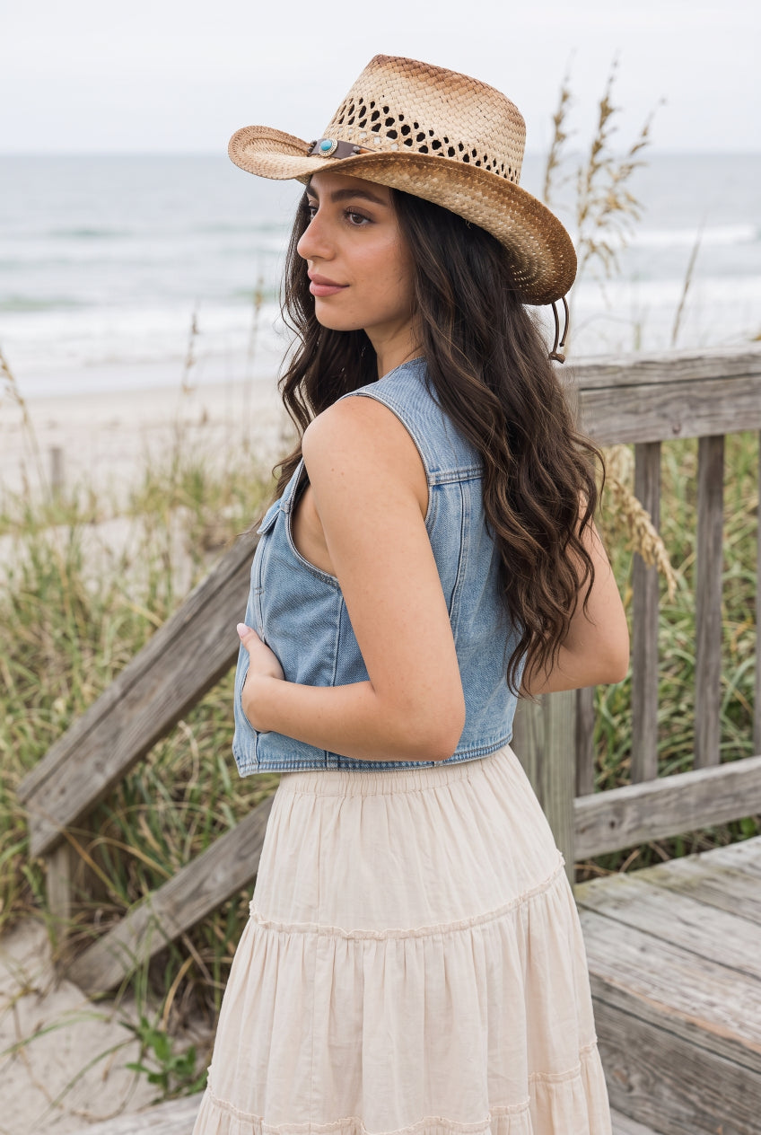 Turquoise Crown Burnt Ombre Western Cowgirl Rancher Hat - NeoKira Unlimited