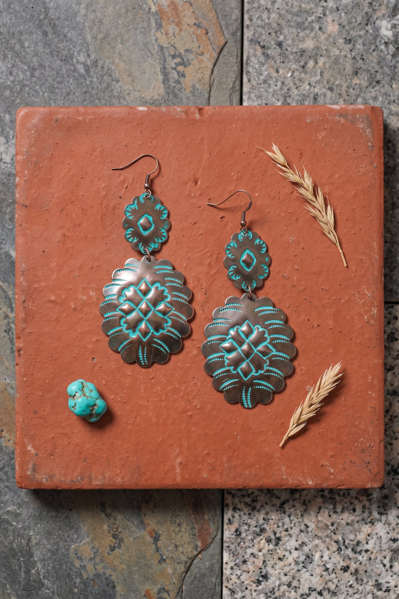 Turquoise Flower Drop Earrings Boho Western Style - NeoKira Unlimited