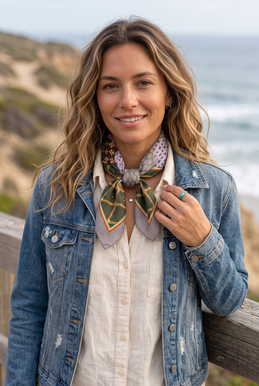 Women Artistic Scarf with Patchwork Floral & Dot Print