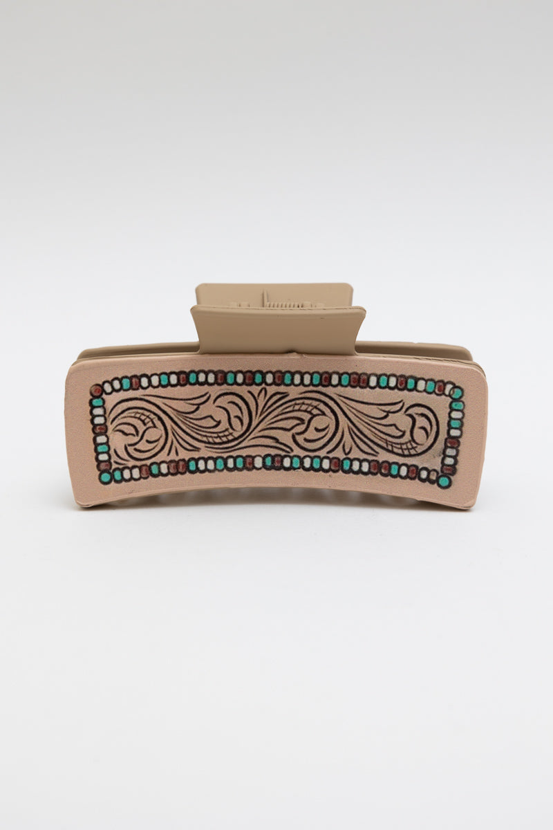 Leather Swirl Hair Claw – Artistic Tribal Pattern Clam Clip 🌸 - NeoKira Unlimited