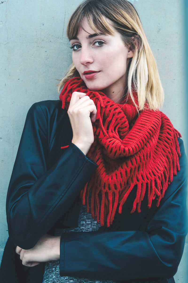 Fuzzy Chenille Tassel Infinity Scarf Scarves Leto Collection Red  