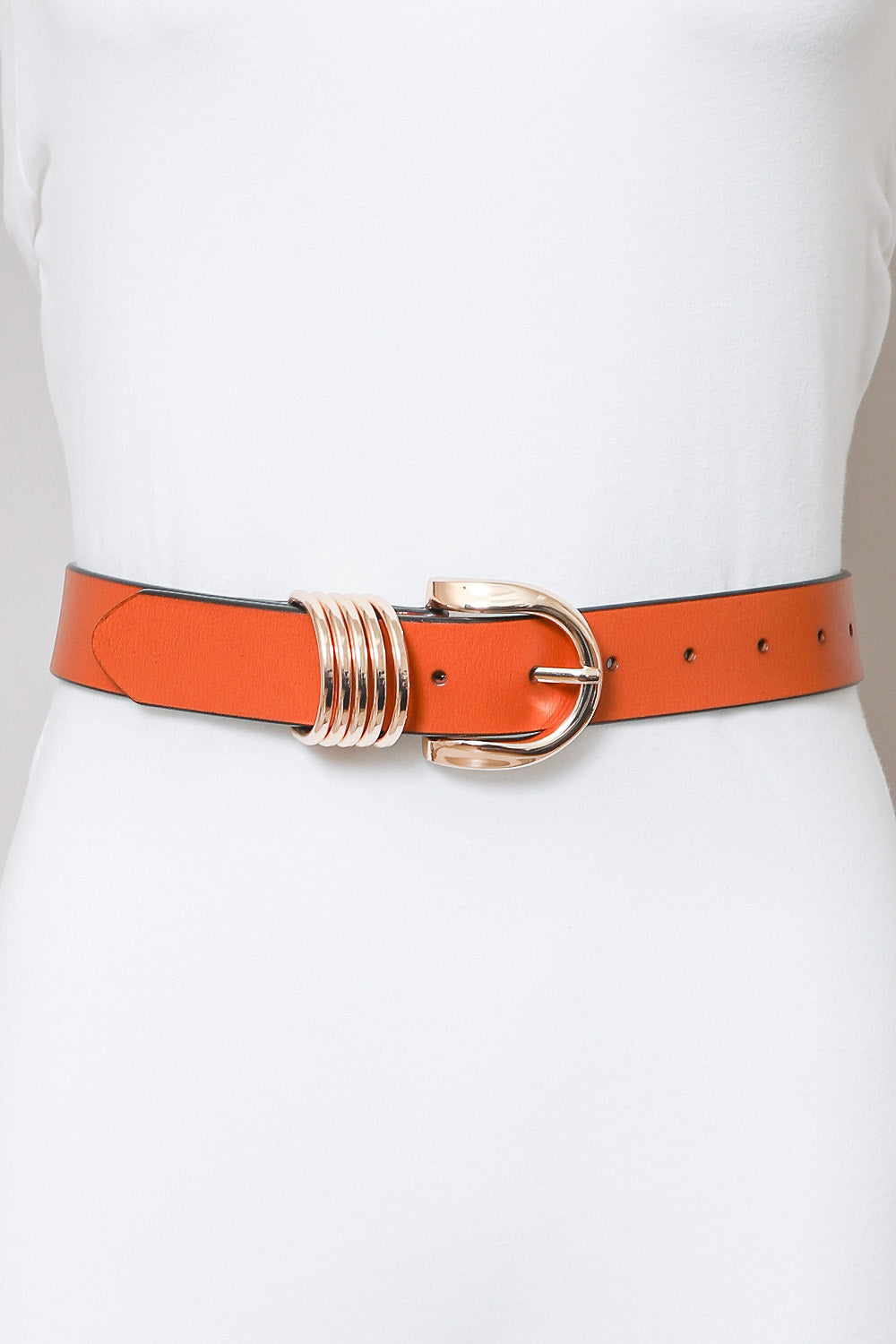 Camel Leather Belt – Gold Buckle & Accent Ring Detail - NeoKira Unlimited