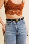 Dual Golden Lock Buckle Leather Belt Belts Leto Collection Black  