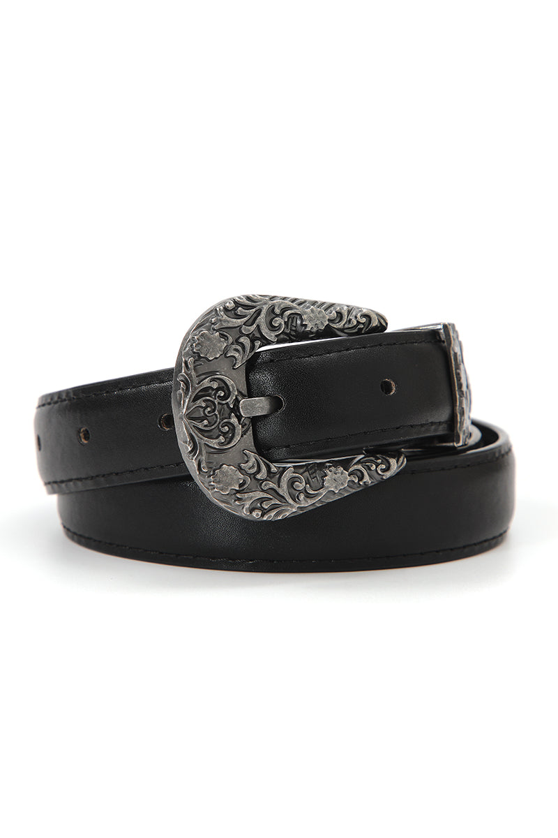Antique Floral Engraved Western Skinny Belt - NeoKira Unlimited