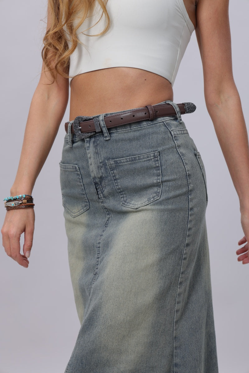 Antique Floral Engraved Western Skinny Belt - NeoKira Unlimited