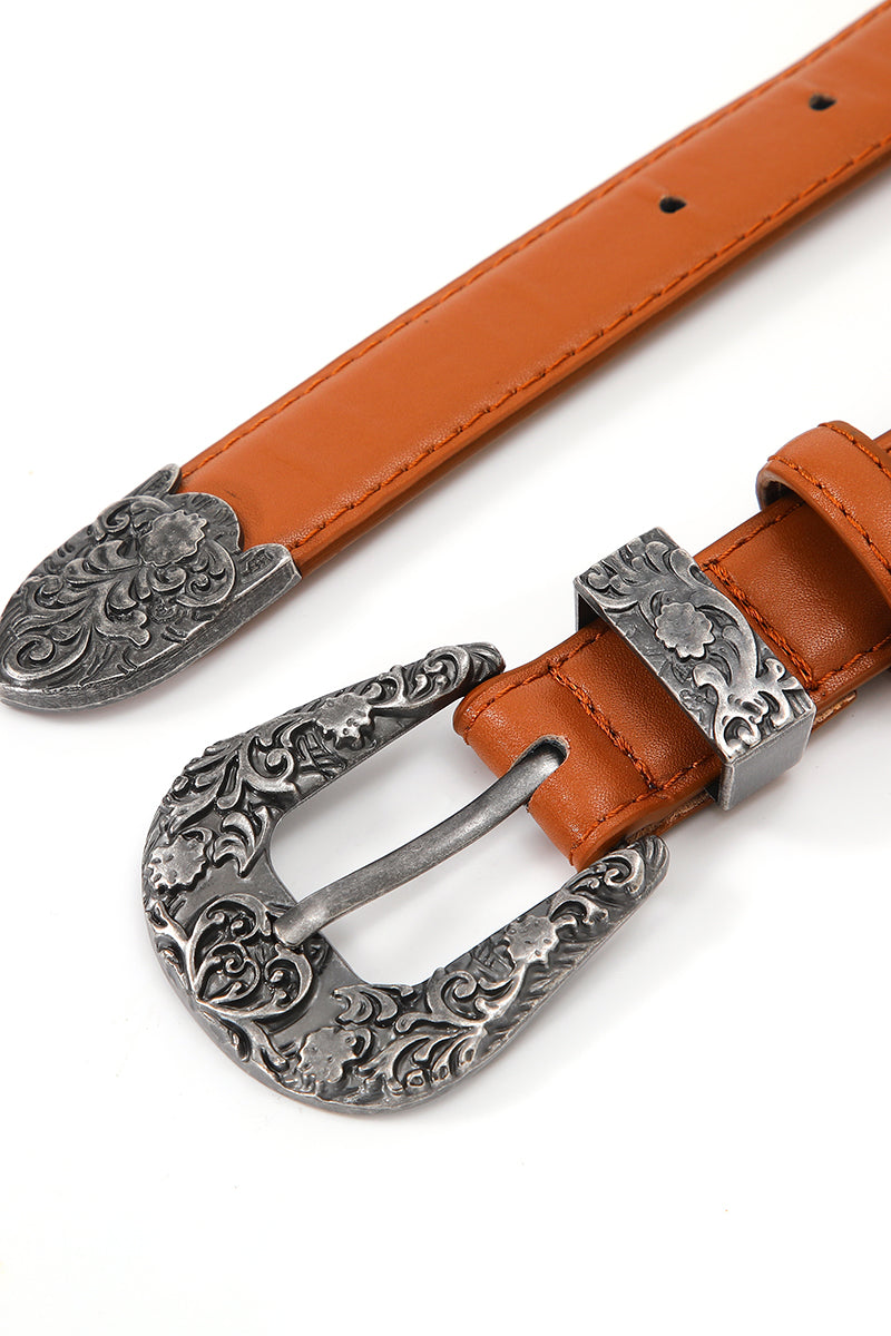 Antique Floral Engraved Western Skinny Belt - NeoKira Unlimited