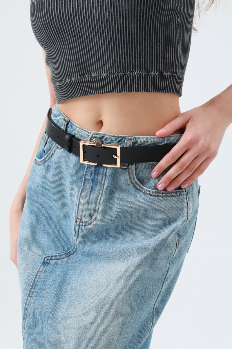 Sleek Geometric Square Buckle Leather Belt - NeoKira Unlimited