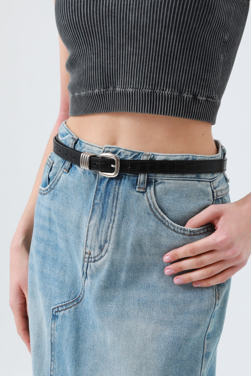 Wild Elegance: Faux Alligator Skin Patterned Leather Belt - NeoKira Unlimited