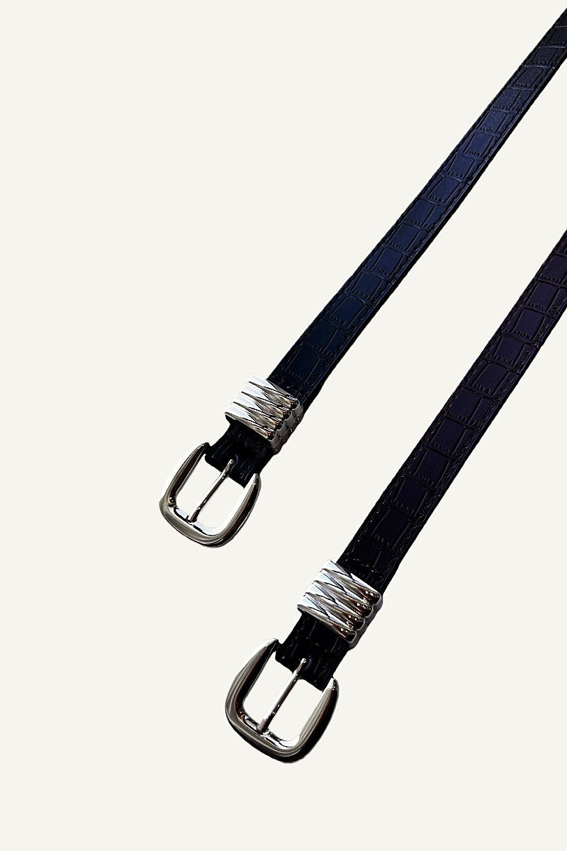 Wild Elegance: Faux Alligator Skin Patterned Leather Belt - NeoKira Unlimited